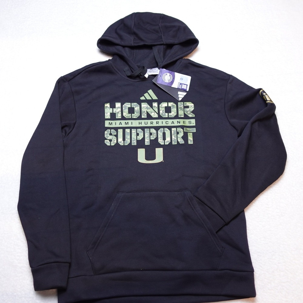 Adidas Miami Hurricanes Honor Support Mens Hoodie Small Black Camo Fleece KA6265